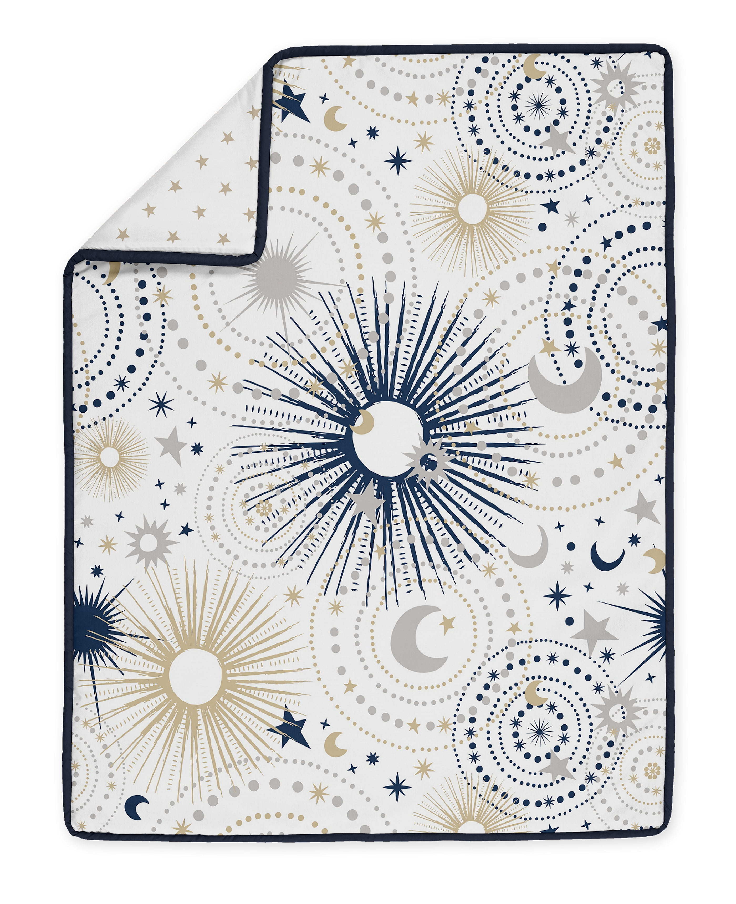 Sweet Jojo Designs Celestial Blue Gold and Grey Crib Bedding + BreathableBaby Breathable Mesh Liner Pad