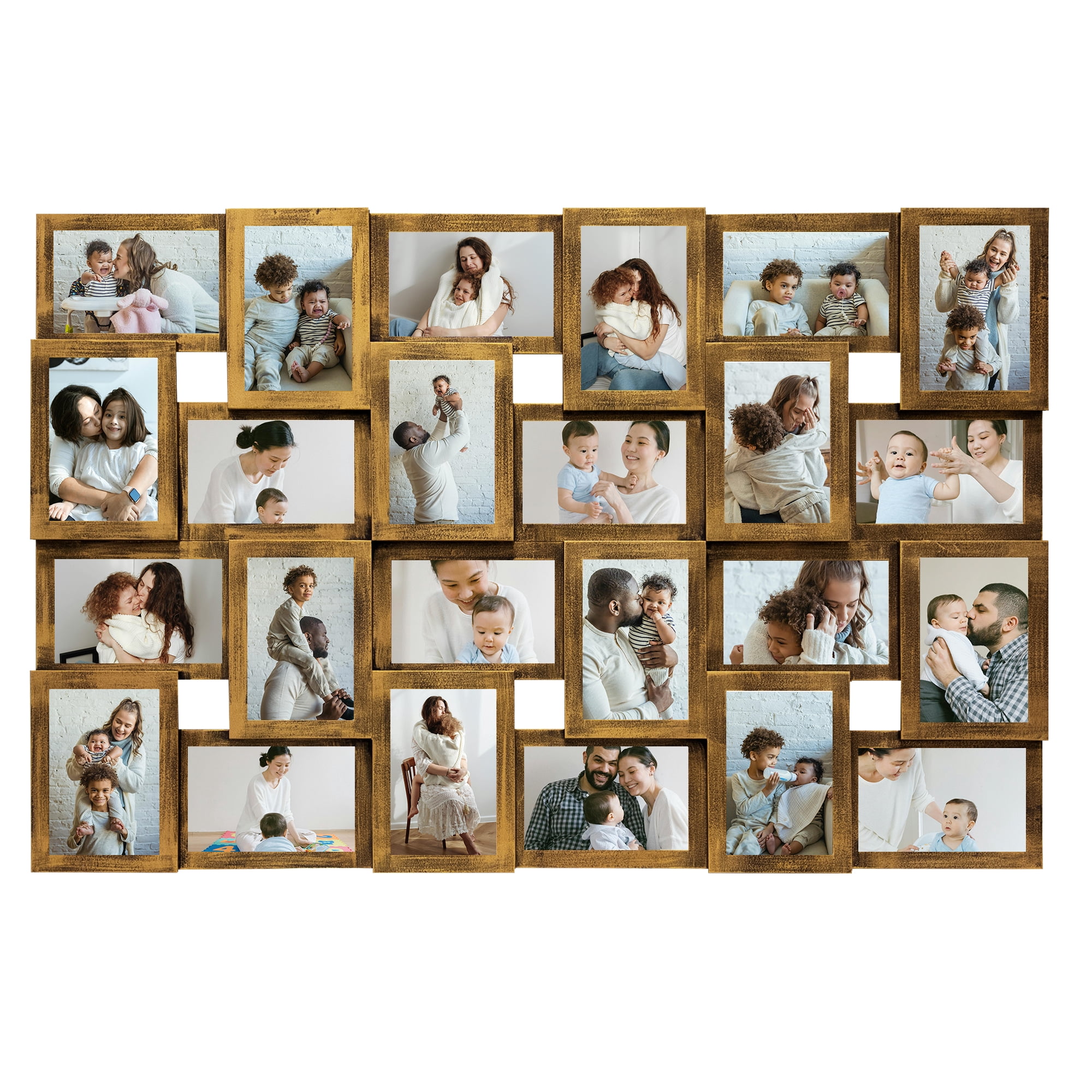 Hello Laura Rustic 24-Socket Retro Gold Collage Photo Frame 4 x 6 Pictures with Large Family and Friend Decor