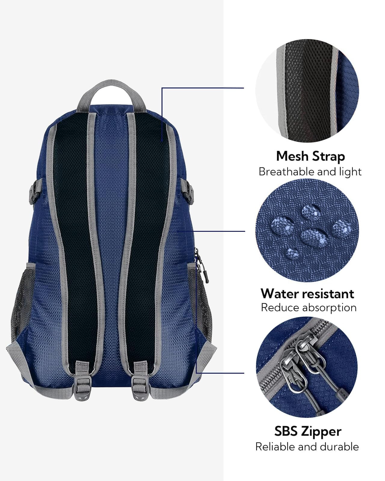 WATERFLY Unisex 20L Small Foldable Packable Travel Hiking Backpacks Daypack,Dark Blue