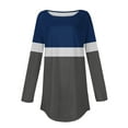 thumbnail image 5 of Jewelreauty Women Long Sleeve Patchwork Shirts Curved Hem Pullover Crewneck Tops Plus Size Loose Casual Blouses (S, Blue), 5 of 5