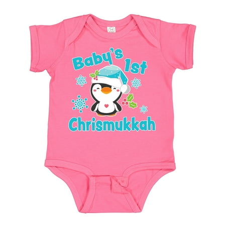 

Inktastic Baby s 1st Chrismukkah with Cute Baby Penguin and Snowflakes Gift Baby Boy or Baby Girl Bodysuit
