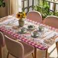 thumbnail image 3 of Easter Bunny Eggs Table Cloths for 6 Foot Rectangle Tables, Spring Wildflowers Plants Pink Farm Plaid Patio Waterproof Elastic Fitted Tablecloths, Washable Rectangular Table Cover for Camping, 3 of 8