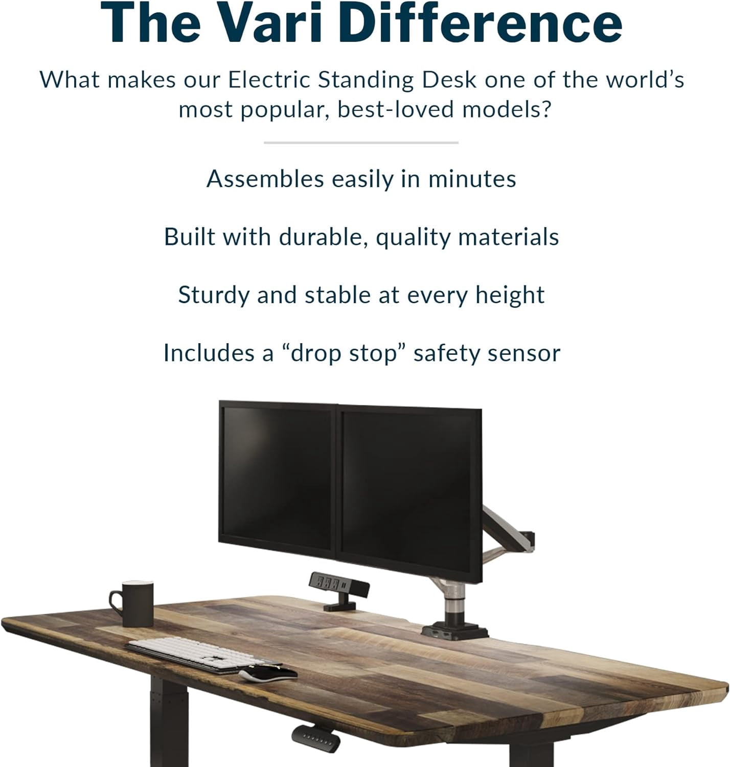 Vari 72” x 30" VariDesk Electric Height Adjustable Standing Desk Computer Table, Reclaimed Wood