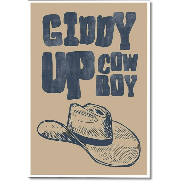 Aaheei Retro Cowboy Hat Canvas Wall Art, Vintage Blue Cowboy Art Poster for Room Aesthetic, Funky Western Art Room Decor, Trendy Wild West Giddy Up Cowboy Pictures Print