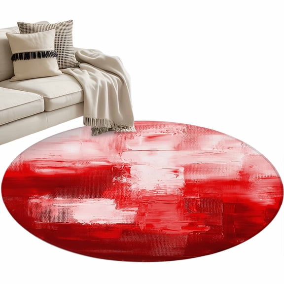 Round Area Rug 4ft Abstract Oil Painting Floor Carpets Indoor Floor Area Mat Stain-Proof Mat Circle Rugs for Living Room Dining Room Kitchen Bedroom, Red Sofa Throw Carpet