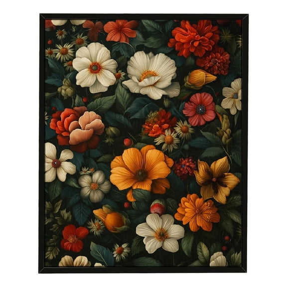 JRXY Vintage Flowers Black Framed Decorative Art 12x16in/16x20in Canvas Wall Print for Living Room Bedroom Home Office 12x16in