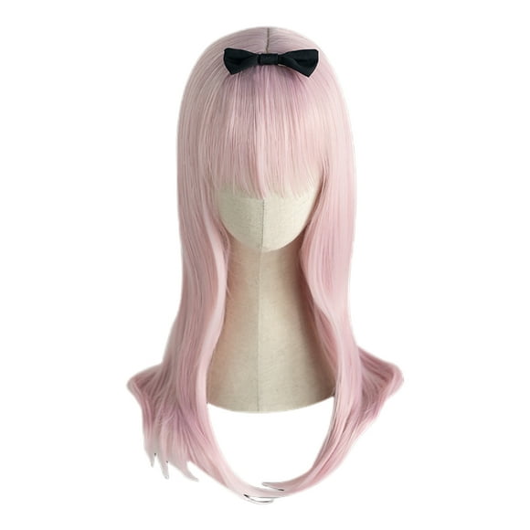 XXX Kagura-sama: Love is War Fujiwara Chika Cosplay Wig Blunt Bangs Wavy Light pink Matte Synthetic Heat Resistant