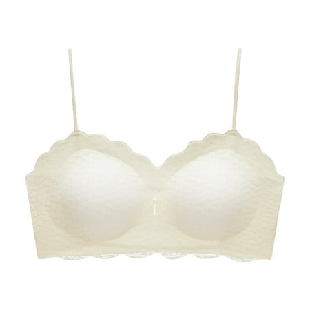 

TOWED22 Plus Size Bras For Women Women s Lace Bralette Wireless Sheer Lightly Padded Triangle Longline Bra White L
