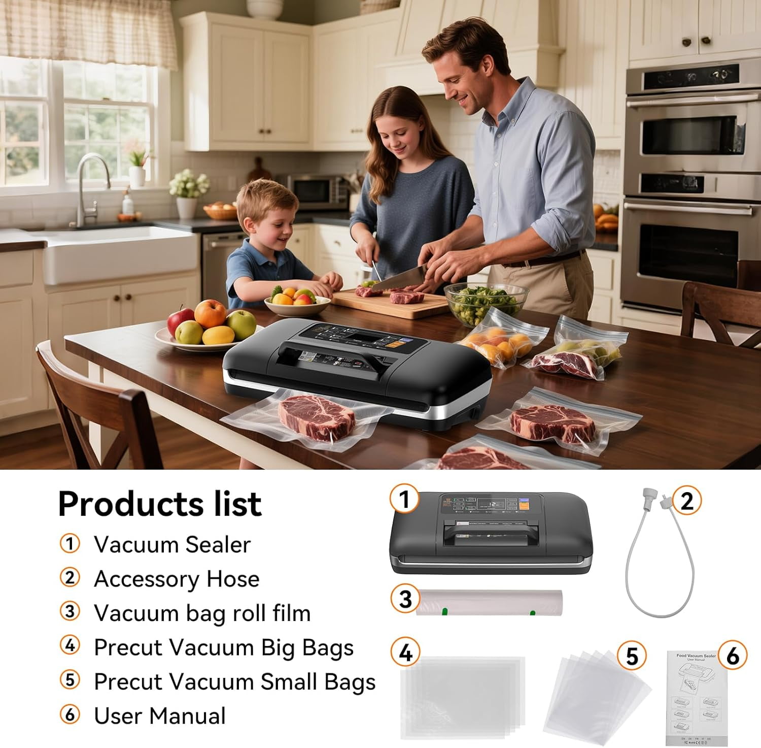 Commercial Grade Vacuum Sealer Machine, 10-in-1 Full Automatic Food Saver with One-Touch Handle for Dry/Moist/Liquid Foods