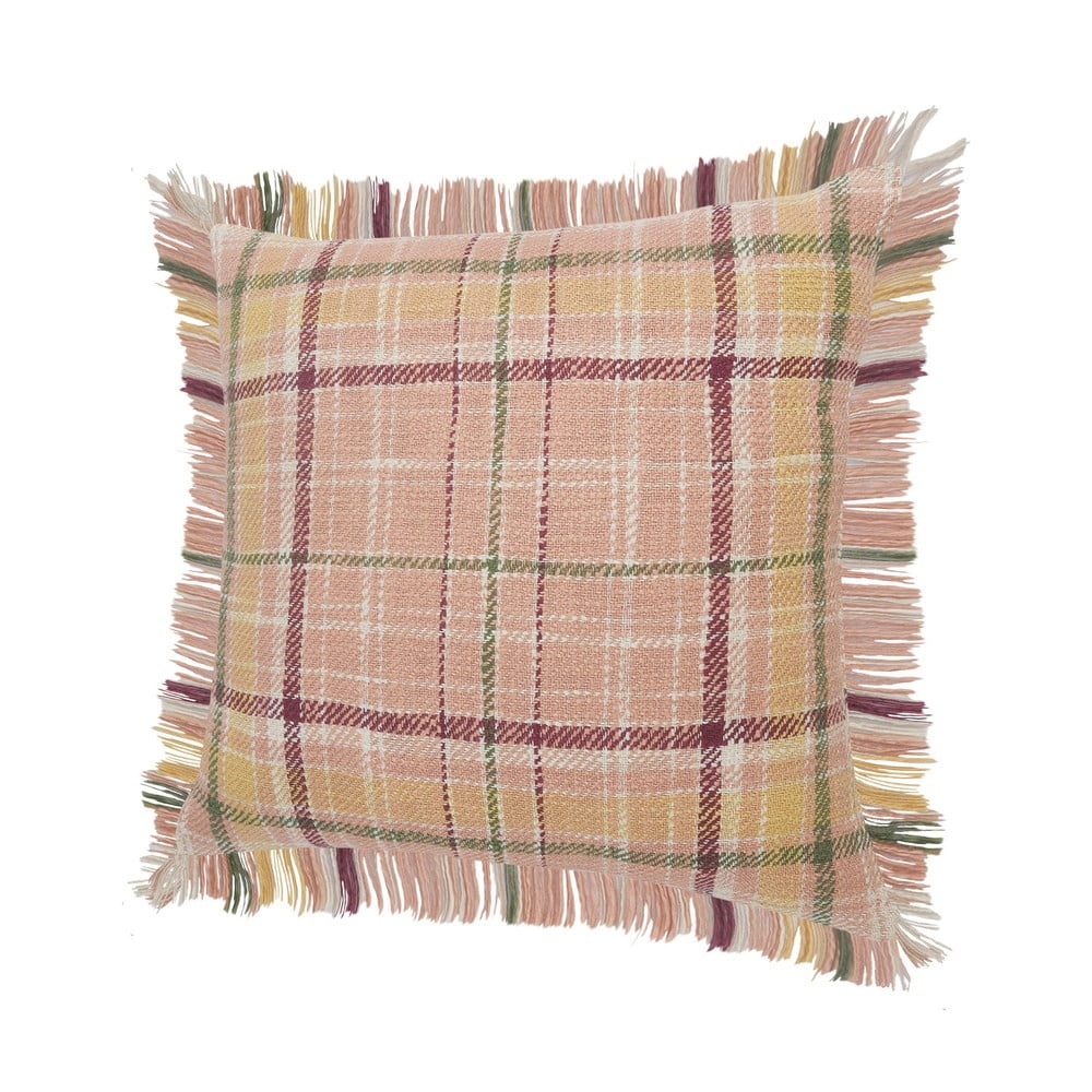 Ox Bay 20" x 20" Pink/ Yellow Tartan/Plaid Organic Cotton Pillow Cover