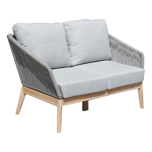 Benjara Dexi 51" Patio Sofa- Fade Resistant Fabric Cushions- Gray Acacia Wood