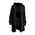 thumbnail image 6 of Women Fuzzy 3 Piece Pajamas Solid Color Cozy Fleece Hooded Cardigan Sleeveless Crop Tops and Shorts Warm Pajama Set (Black L), 6 of 6