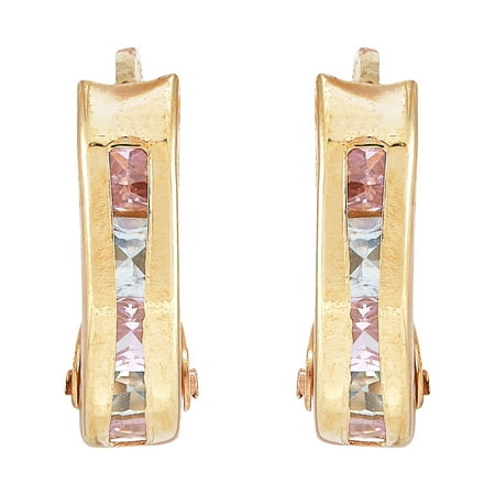 Brilliance Fine Jewelry Blue and Pink Cubic Zirconia Huggie in 10K Yellow Gold