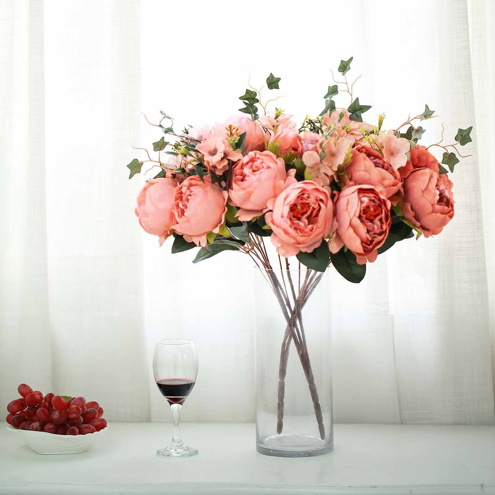 Efavormart 2 Bushes Blush / Dusty Rose Peony, Rose Bud And Hydrangea Artificial Silk Flower ...