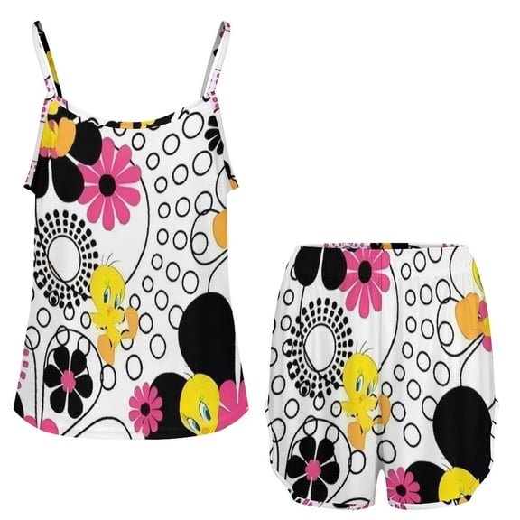 Tweety Bird Women'S Two-Piece Ice Silk Pajama Set Camisole Top And Shorts 2XL