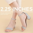 thumbnail image 2 of ELElax Heels for Women Open Toe Ankle Strap Chunky Heel Sandals 2.25 Inch Leather Low Heeled Sandal Casual Party Wedding Event Summer Shoes，Silver,Size 6, 2 of 6