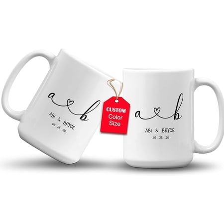GIFAMI Wedding Gift, Engagement Anniversary Personalized Gifts Mug for Couples (Initials and Heart, 11oz. White Mug)