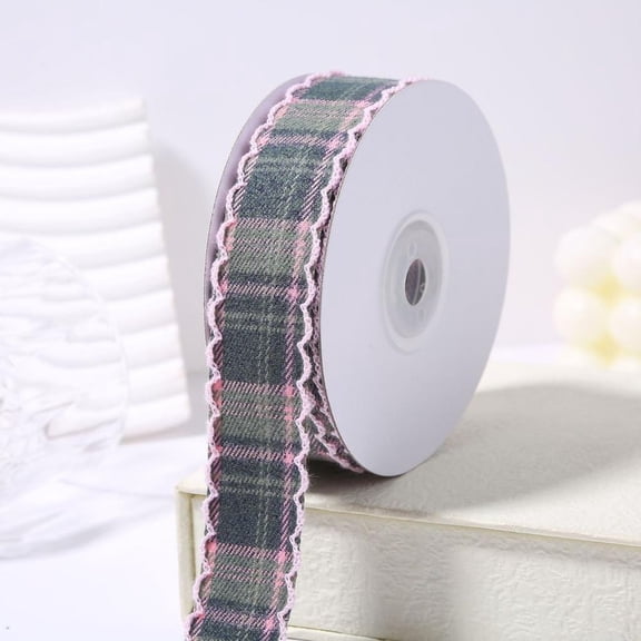 Organic Cotton Checkered Ribbon With Scalloped Lace Edge, Decorative Tartan Ribbon for Gift Wrapping DIY Crafts Bow Making