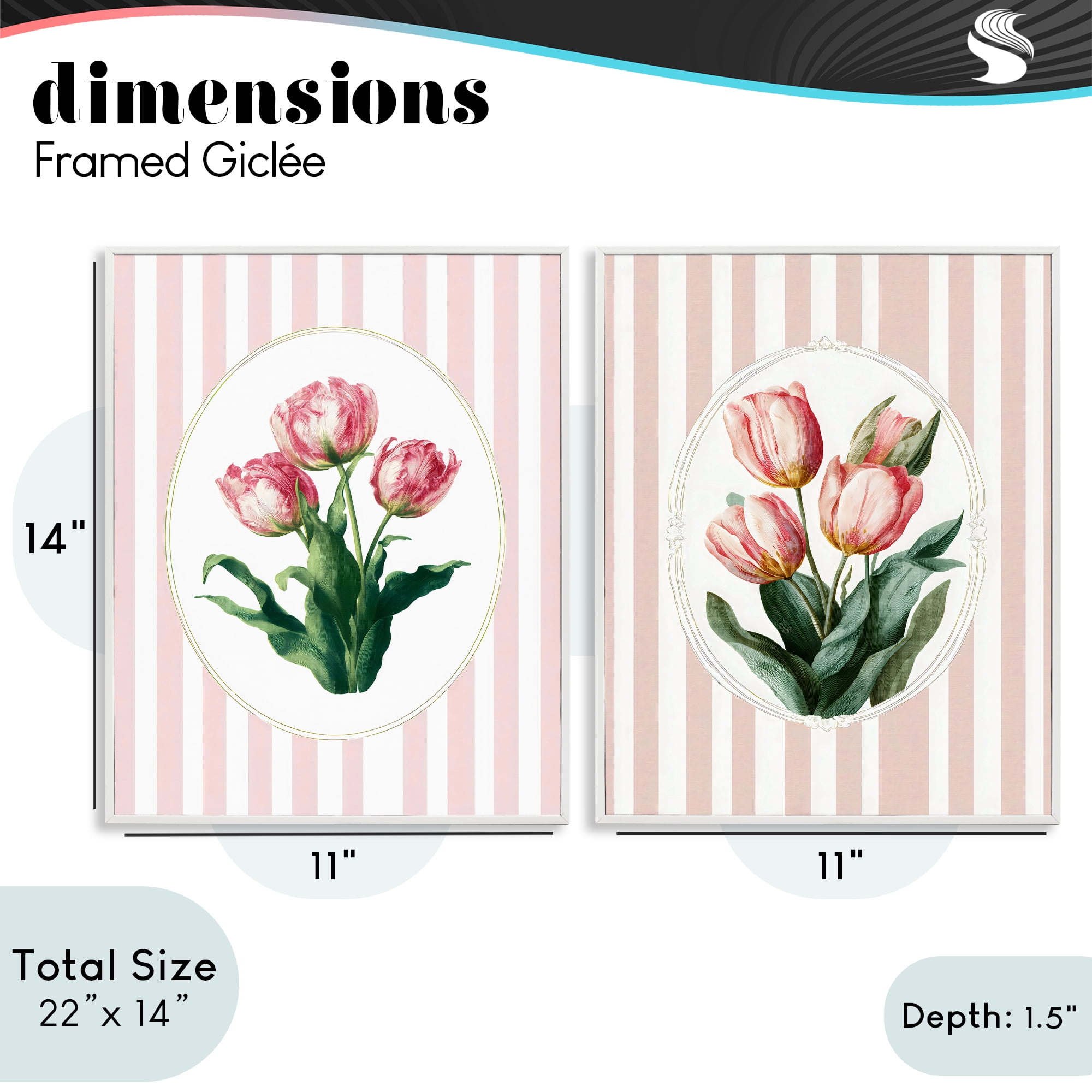Stupell Industries Blush Tulips on Stripes 2 Piece White Framed Giclee Art Set, design by Ink Drop Loft