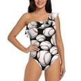thumbnail image 2 of Picia Cute Baseball Pattern Women's One Piece Swimsuits,One Shoulder Swimwear Asymmetric ,Ruffle Monokinis Bathing Suits,High Waisted Flattering Bathing Suits-Medium, 2 of 8