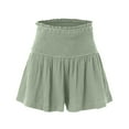 thumbnail image 4 of ZZwxWA Cotton Linen Shorts for Women Trendy Smocked High Waisted Summer Shorts Casual Ruffle Wide Leg Lounge Short, 4 of 4