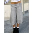 thumbnail image 4 of Fold Over Gaucho Pants for Women Foldover Solid Flowy Capri Pants Y2k Wide Leg Yoga Culottes, 4 of 6
