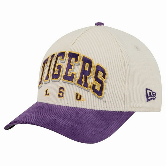 Men's New Era Purple/Cream LSU Tigers Arch Two-Tone Corduroy 9FORTY A-Frame Adjustable Hat