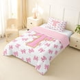 thumbnail image 2 of Manfei Sweet Monogram T Twin Comforter Sets,Pretty Bow Bedding Set,Pink,Pink Reversible,2-Piece,1 Comforter and 1 Pillowcase, 2 of 7