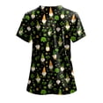 thumbnail image 6 of GEWSEY St Patrick Day Shirts Women Holiday-Themed Clover Print Scrub Tops Soft Cozy Nurse Uniform Shirt (Black, M), 6 of 8