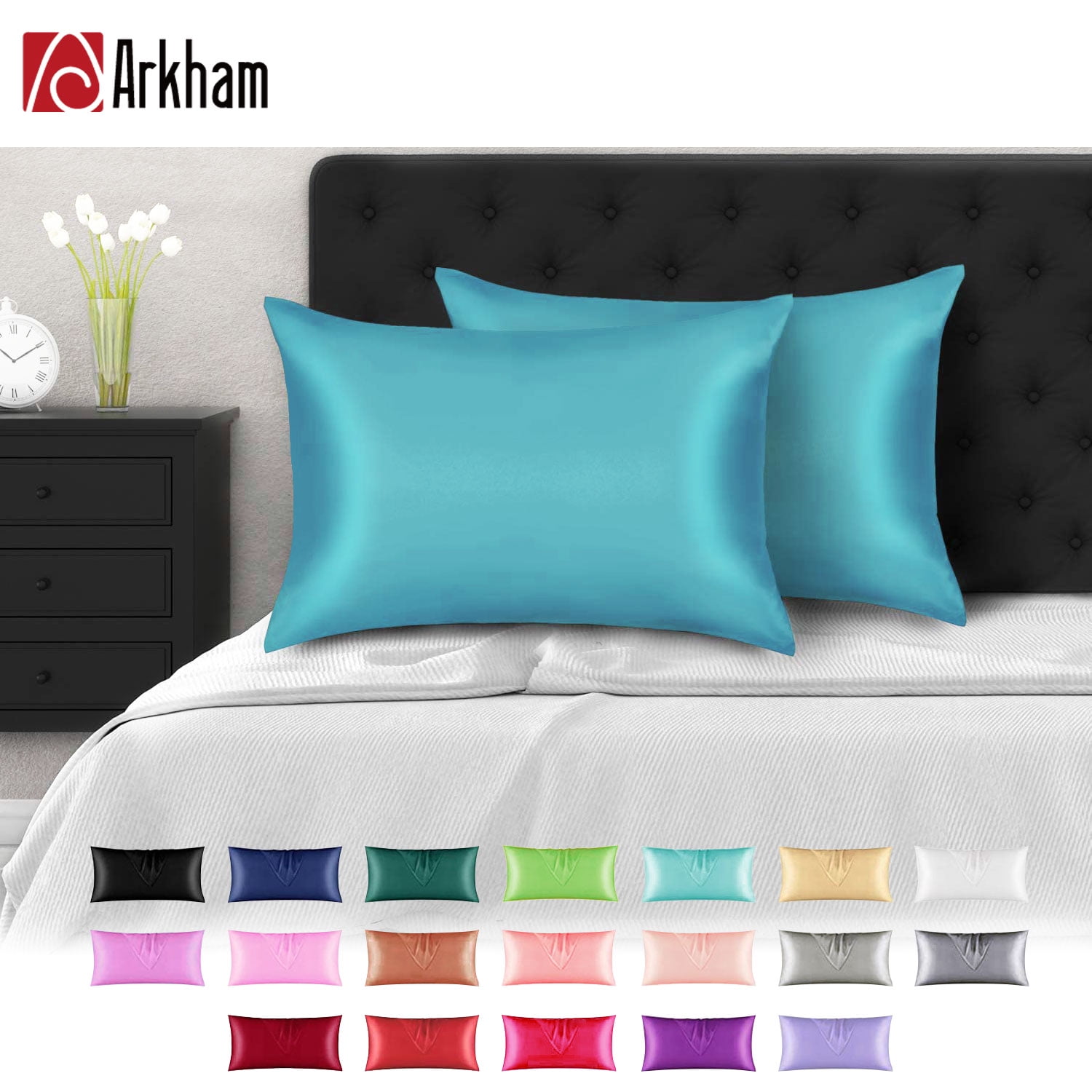Bedding 2 Pack Satin Pillowcase Jewel Blue Standard Size (20"x26") Silky Pillowcases for Hair