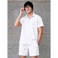 thumbnail image 6 of Men 2 Piece Outfit Solid Short Sleeve Button Shirt and Drawstring Shorts Summer Casual Set White S, 6 of 7