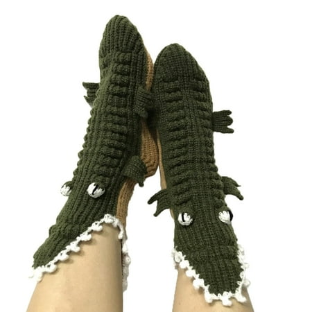 

Novelty Chunky Crochet Knit Cartoon Slipper Socks Funny 3D Big Eyes Wide Mouth for Crocodile Bite Animal Warm Floor Stockings for Women Girls Gifts
