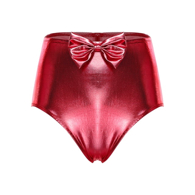 vastwit Shorts Métalliques pour Femmes, Shorts Taille Haute avec Nœud dans le Dos, Bikini Froncé, sous-Vêtements Rouges P