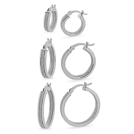 Sterling Silver Glitter Hoop Earrings Set