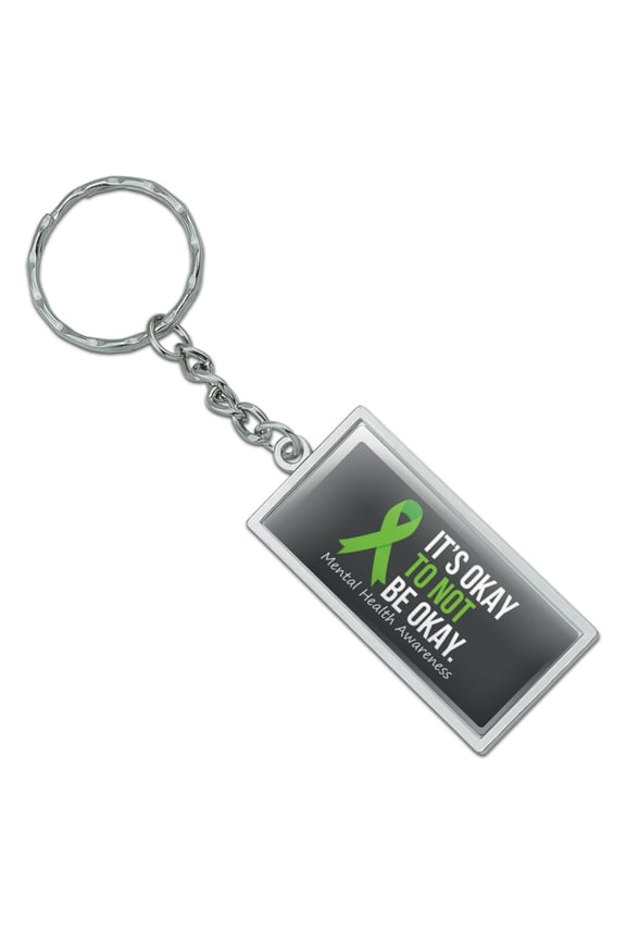Mental Health Awareness Its Okay Rectangle Keychain in Chrome Plated Metal