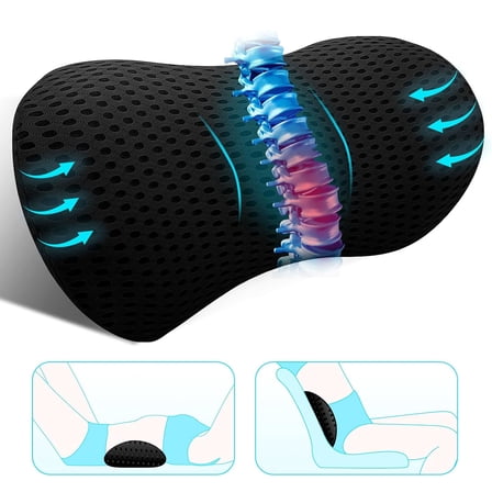 DICEEVIL Lumbar Pillow, Ergonomic Memory Foam Lumbar Support Pillow for Office Chairs and Car Seats, Breathable  Streamline Back Support Pillow for Lower Back Pain Relief, Resting, Driving, Black