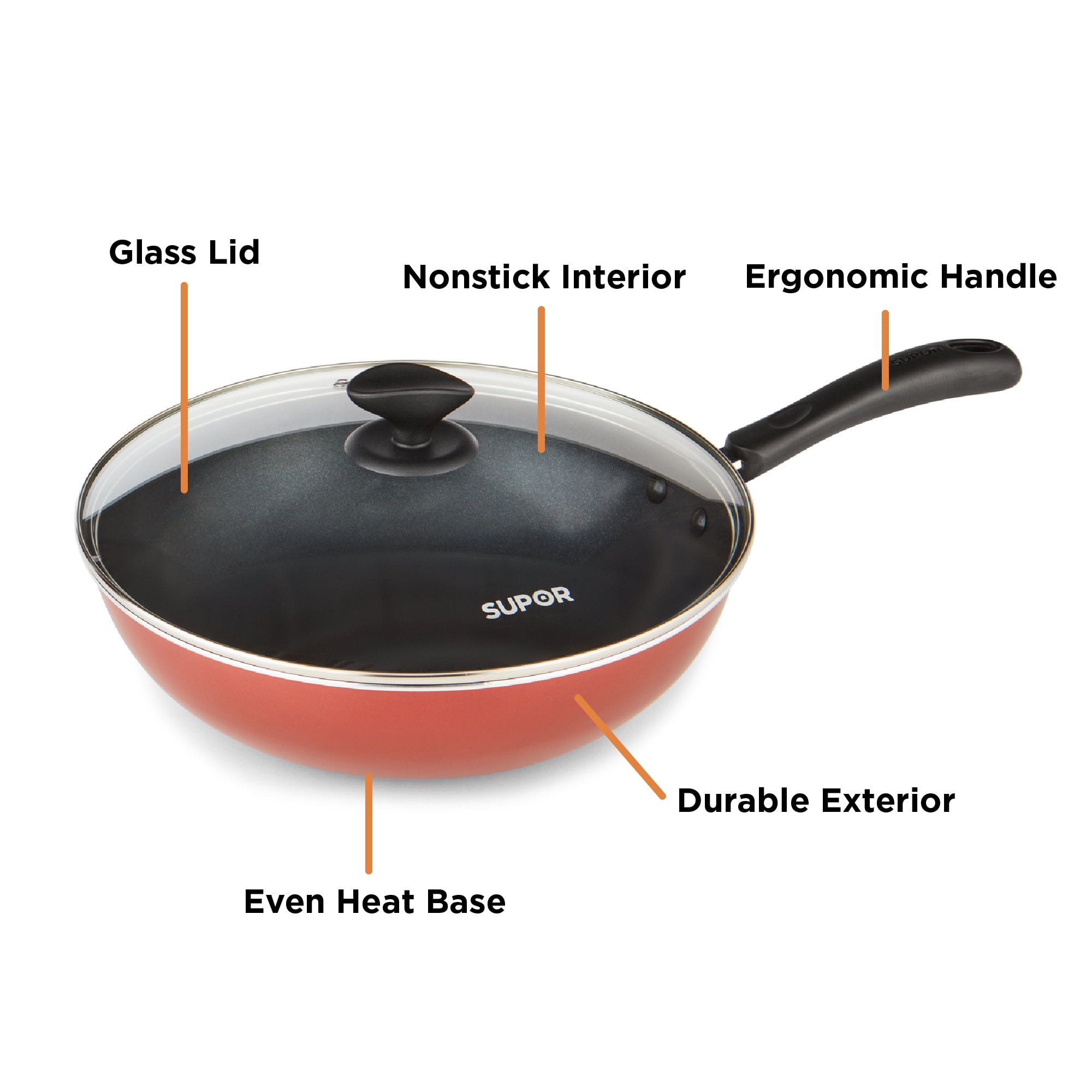  Homaz life 12 Inch Nonstick Wok with Glass Lid, Tri