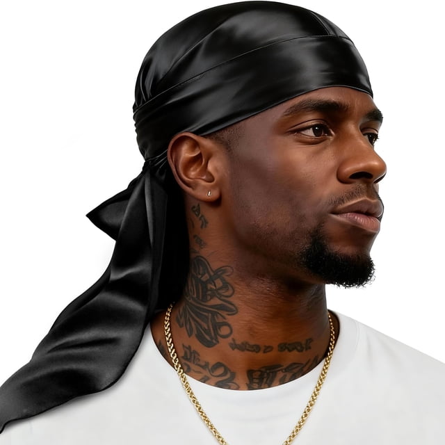 Durag YFONG 100% Seda Mulberry 22 Momme para Hombre y Mujer Negro