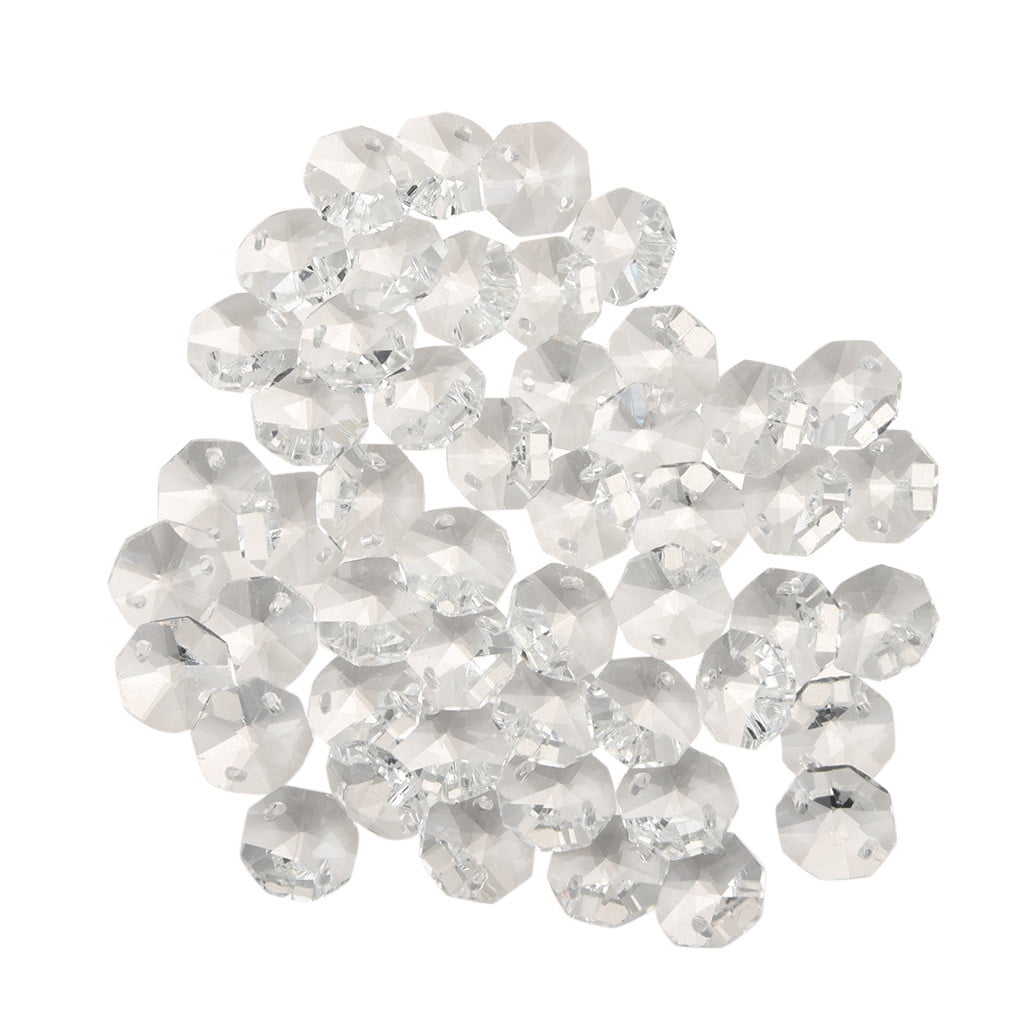 50pcs 14mm Clear Glass Square Crystal Beads Prisms Chandelier Lamp Chain Parts 