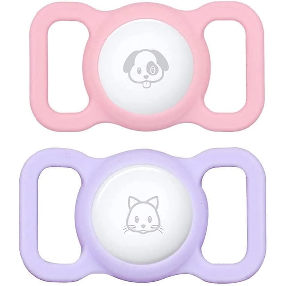 Soporte para collar de perro Airtag (paquete de 2) Compatible con Apple Soporte para collar de gato Airtag, soporte Air Tag para collar de mascota, funda Air Tag para rastreador GPS (rosa * morado cla