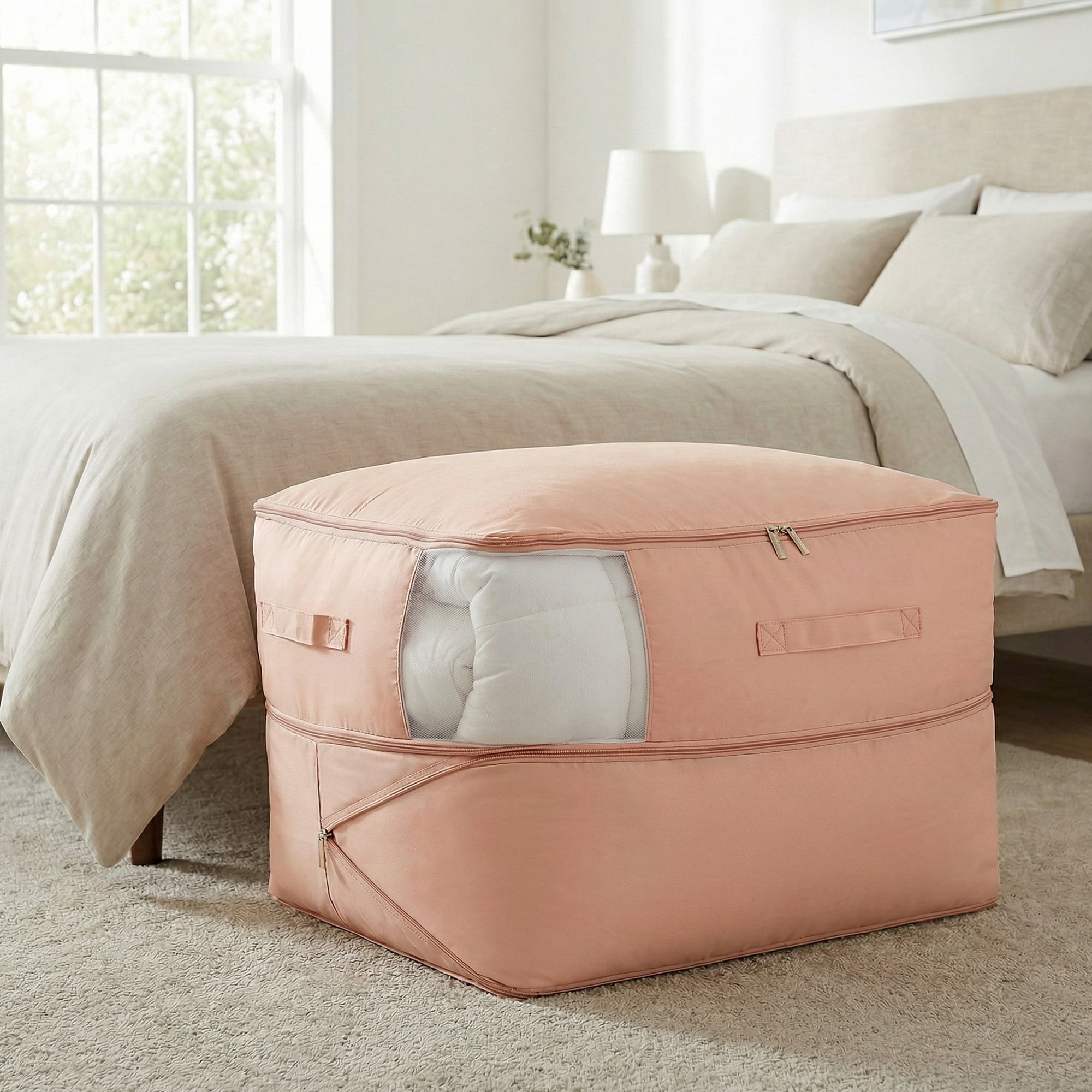 Unique Bargains 1Pc Clothes Expandable Storage Bag Pink 21.3*16.5*11.8in