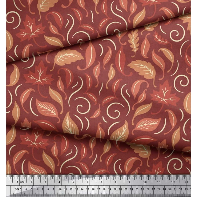 Soimoi Orange Rayon Fabric Autumn Leaves Fabric Prints By Yard 42 Inch Wide