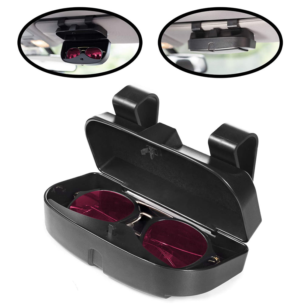 YOUSAMS Car Sunglasses Holder,Car Sun Visor Case Protective Eye Glasses Organizer Box with A Double Snap Clip Design,Includes 2 Gas or Credit Card Slots On The Outside fit for All Vehicle Models 