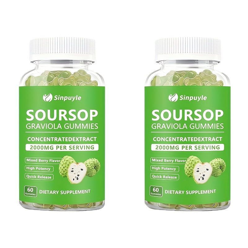 Soursop Graviola Gummies 2000mg Per Serving, 60 Count - Mixed Berry Flavor High Potency Immune Support Supplement