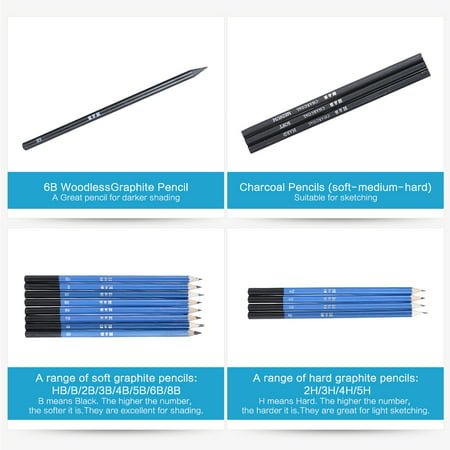 26pcs Professional Drawing Sketch Pencil Kit Set Including Sketch Pencils Graphite & Charcoal Pencils Sticks Erasers Sharpeners for Art Supplies