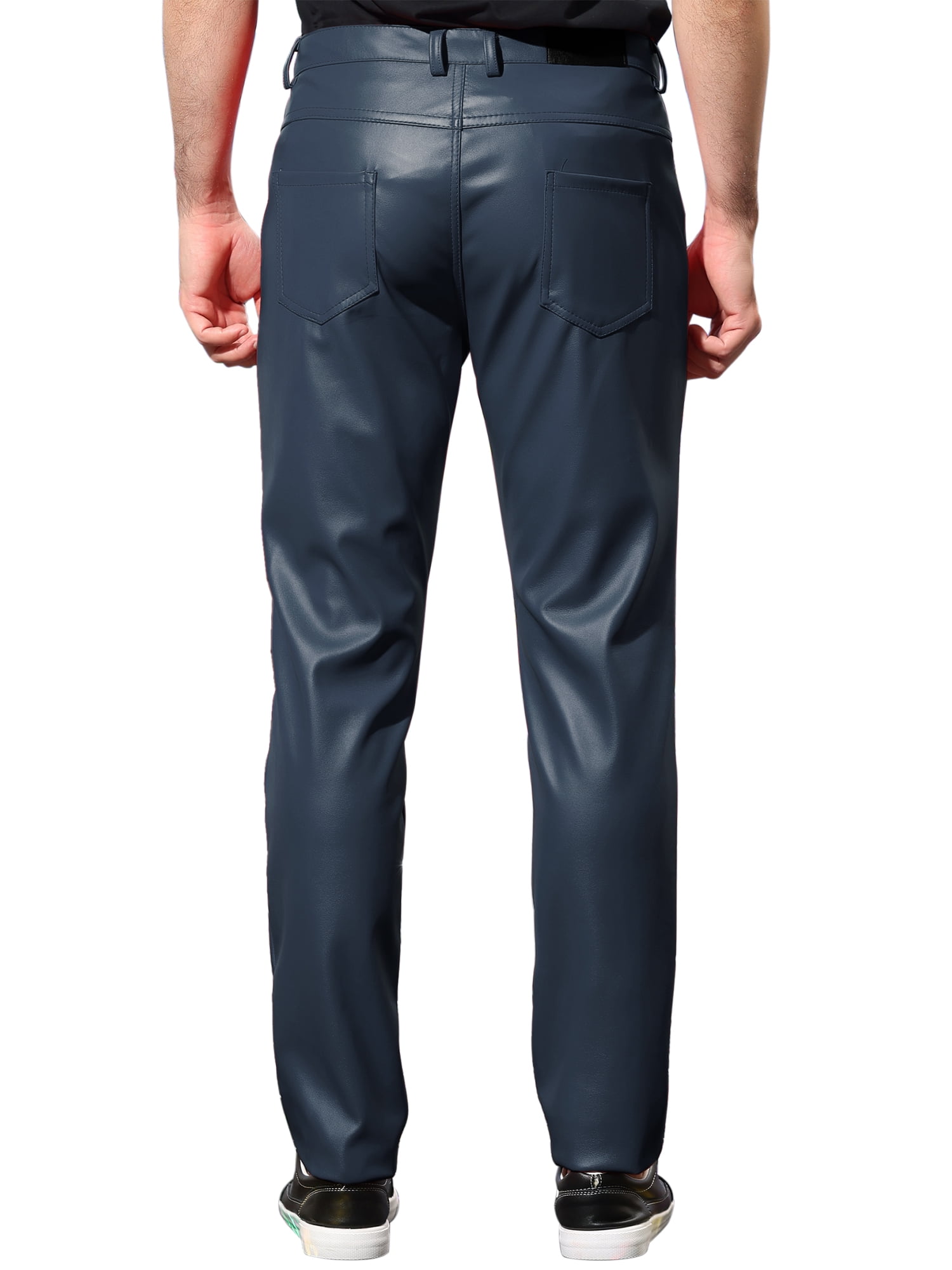 INSPIRE CHIC Men's Pants Faux Leather Slim Fit Zip-Fly Solid Pants 36 Navy Blue