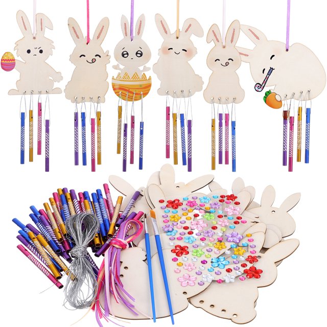 Miangastore 6Pcs Musical Wind Chimes Set Diy Easter Crafts Asorted Colors For Home And Office Decor