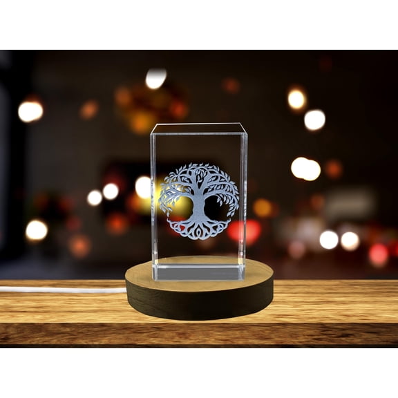 Beautiful 3D Engraved Tree of Life Symbol Crystal Gift