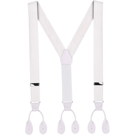 100% Silk Suspenders For Men Y - Back Fancy Solid Button End Dress Suspender Made in USA - Many Colors and Designs Perfect for Tuxedo - White Boca Raton XL