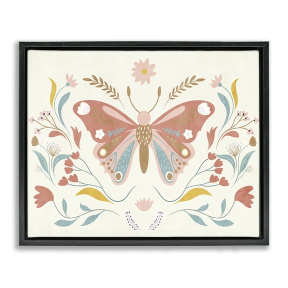 Stupell Industries Boho Folk Butterfly Insects Painting Black Floater Framed Canvas Art Print Wall Art, 21 x 17